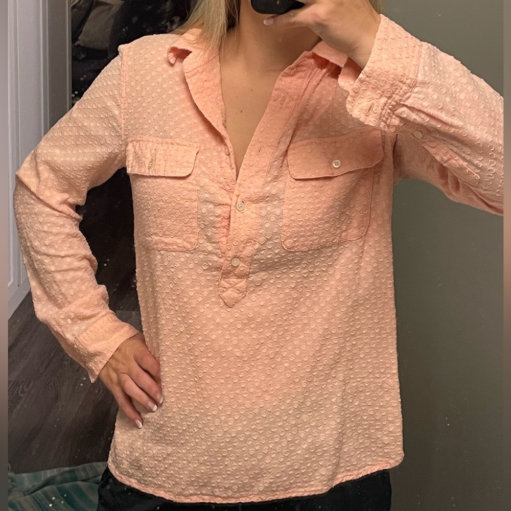 Madewell Peach Swiss Dot Popover Blouse